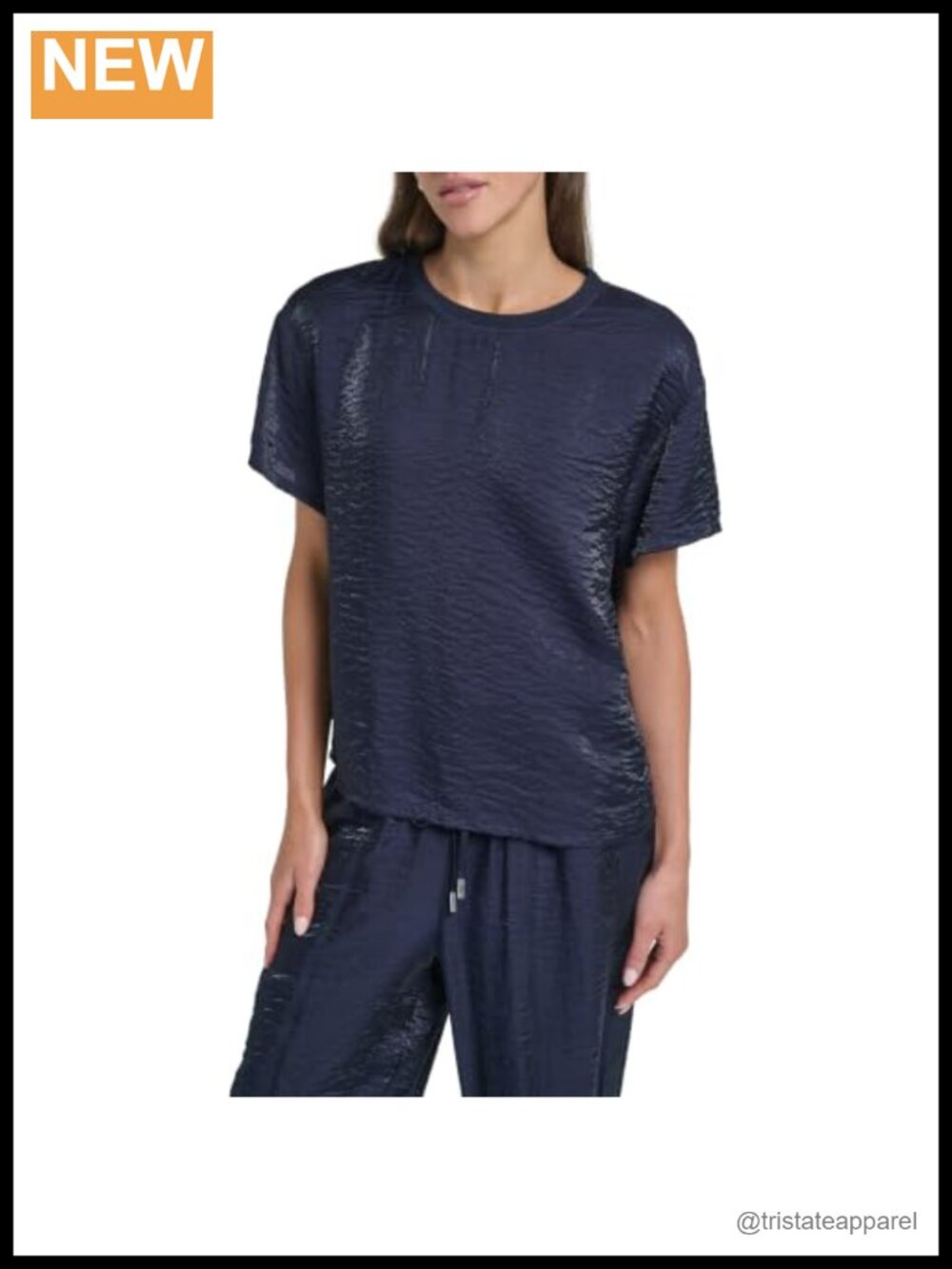 Nautica Women's Short Sleeve Woven Pullover Crewneck T-Shirt in Night Sky